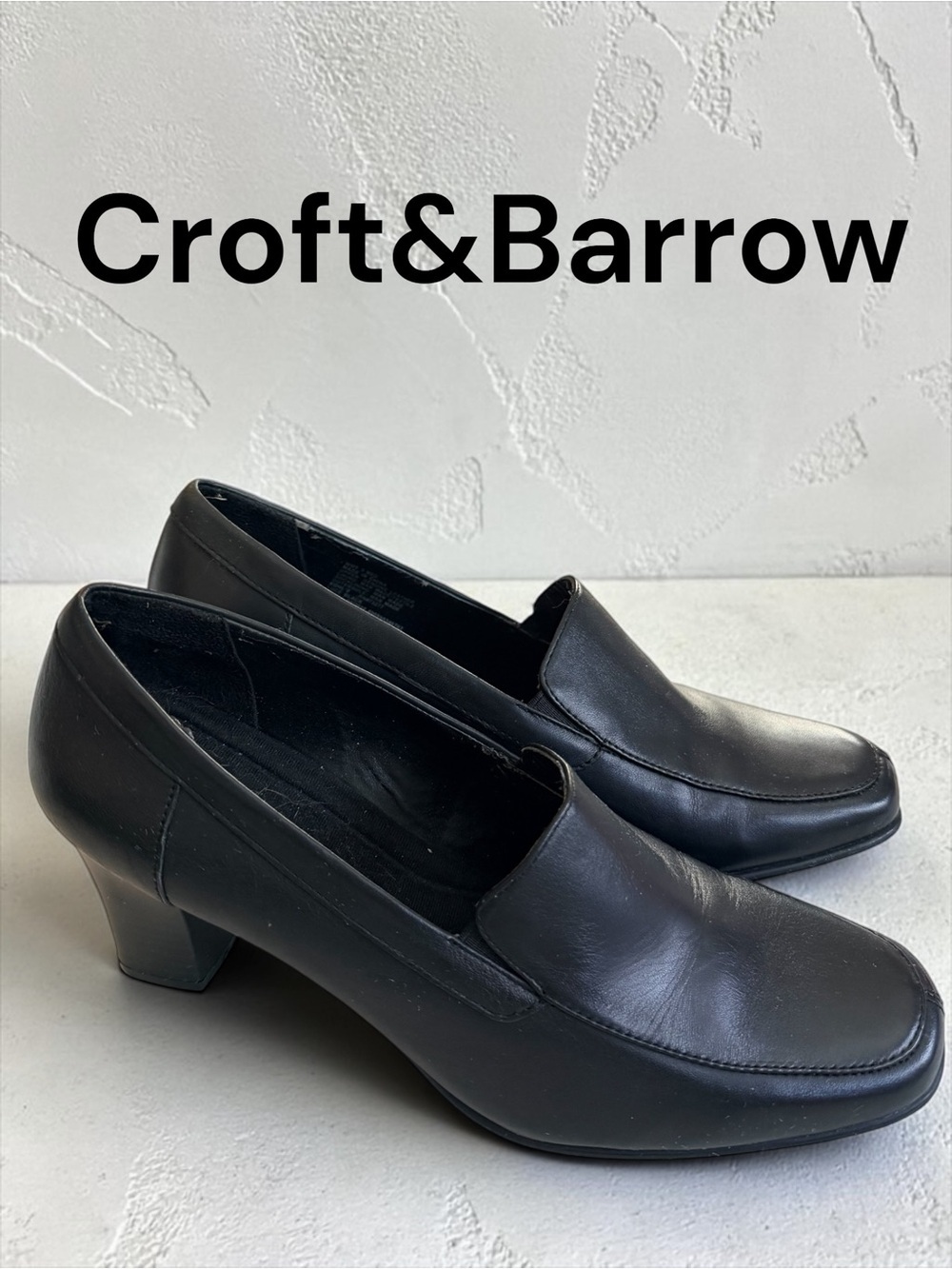 Croft & Barrow Black Genuine Leather Heeled Loafers Pumps Classic Career Shoes